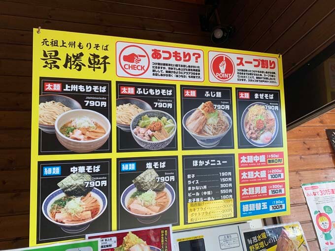6種類のラーメンメニュー